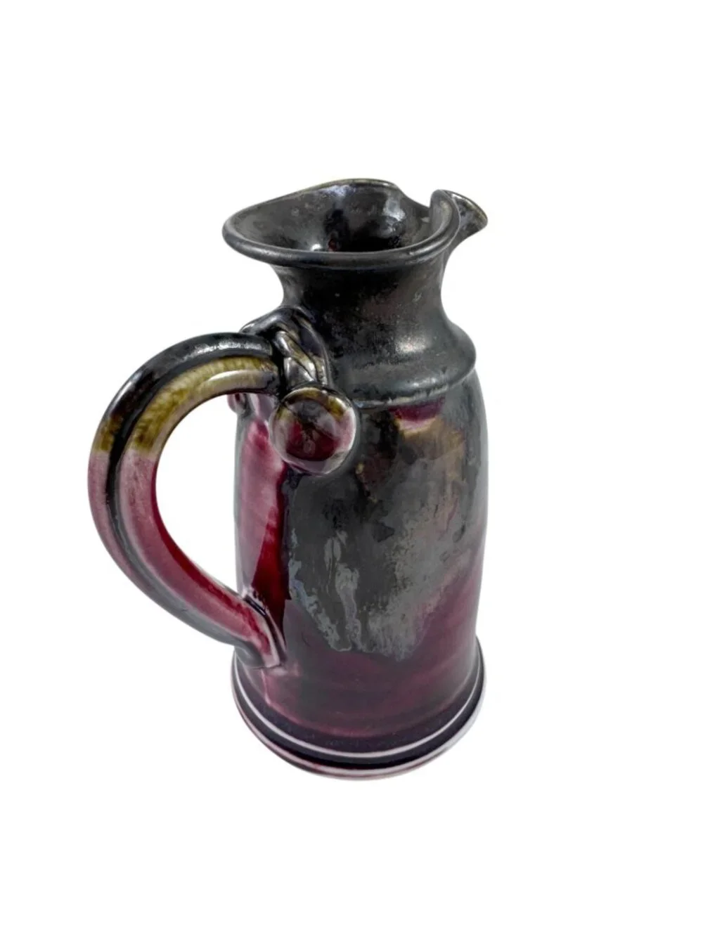 Edgecomb Potters Pitcher Multicolor Drip Glaze with Spout Maine Pottery